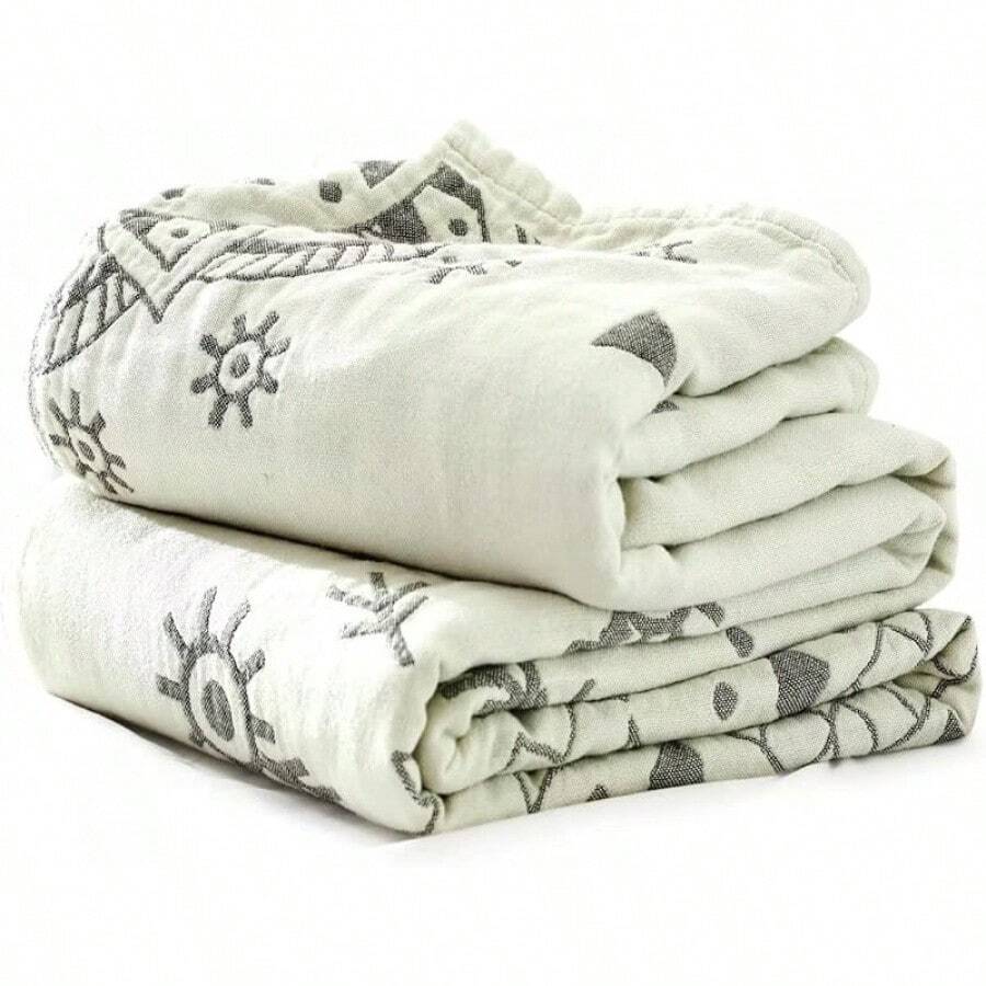 Boho Throw Blanket For Bed 100% Cotton Ultra Soft Rustic Quilt Summer Blanket Bird Floral Printed Farmhouse Decor Large Bed Blankets,80"*90" All Season Rustic Throw For Sofa Couch Chair - Geometric-c - View 1