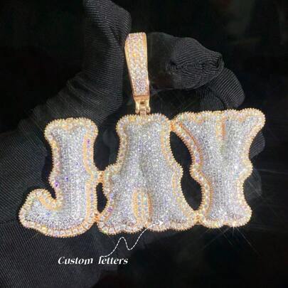 Customized Brass Cubic Zirconia Knuckle Letter Pendant, DIY Personalized Hip Hop Style Necklace With Rope Chain, Couples Everyday Wear,Silver,Stylish,Colorful,Vintage,Hipster,Simple,Y2k,2000s Fashion,Custom,Personalized,Unique,Ideal Gifts For Him,Ideal Gifts For Her,Her,Boyfriend,Girlfriend,Dad,Mom,Family,Friends,For Anniversaries,For Birthdays,For Graduation,For Prom,For Party,Jewelry Women,Elegant Outfit