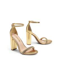 Women Rhinestone Chunky High Heeled Sandals Ankle Strap Open Toe Classic Heeled Sandals For Party Wedding Prom
