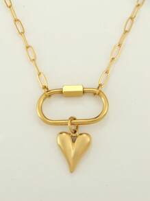 1pc Luxury Gold Stainless Steel Heart Pendant Necklace, Elegant Design Suitable For Daily Wear, Gift For Mother's Day