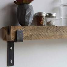 Accent Shelves | Reclaimed Barn Plank | Set Of 2 With Full Brackets (Natural 30" X 7" X 2")