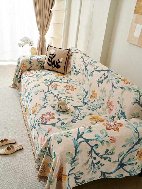 1pc poliéster chenille estilo boêmio padrão geométrico capa de sofá cobertor, pet-friendly, anti-riscos, antiderrapante, lavável à máquina, para quarto, escritório e decoração de casa, todas as estações