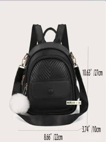 LECEY Women's Multi-Function Backpack With Pom Pom Decoration, Large Capacity, Perfectly Matching With Backpack Accessories, Back To School Essentials, Preppy Backpack For School - Black - View 3