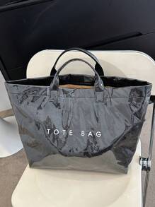 Bolso grande de capacidad con estilo transparente de gelatina, bolsa de compras impermeable de PVC, bolso de mano estilo neutro coreano, bolso de mano estilo retro de moda inspirado en INS, bolso estilo japonés relajado, adecuado para estudiantes de escuela secundaria y universidad que van a la escuela, bolsa de gimnasio/yoga/viaje o bolso de mamá, bolso de mano de textura arrugada con estampado de letras de alta calidad y multicapa con inspiración de celebridades