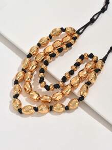 1pc European & Style Gold Geometric Asymmetrical Metal DIY Knotted Braided 3-Layer Necklace, Suitable For Party, Holiday Wear, Designed For Sexy Ladies. Please Understand That There May Be Slight Variations Due To The Handmade Nature Of The Product. - Multicolor - View 4