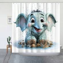 1PC Gelukkig Moederdag Thema Douchegordijn, Dagelijkse Leuke Stijl Douchegordijnset, Waterdichte Doek Douchegordijn, Cartoon Olifant Patroon Bedrukt Badkamer Gordijn Decoratie (Multi-Kleur, 180cm X 180cm)