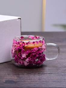 1pc Real Flower Double Layer Glass Cup, High-Quality Creative Home Coffee Mug With Handle, Gift - Multicolor - View 17