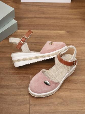Girls' Comfortable Thick-Sole Wedge Sandals, Ankle Strap Rope Thick-Sole High Heel Sandals, Suitable For Children's Outdoor Wear In Summer (Run Small)