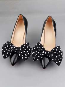 1 Pair Black Fabric Polka Dot Bow Flower Decor, New DIY Suitable For Clothing & Headpiece Accessories