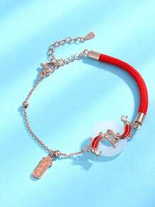 1 szt. Amulet ryby Koi Czerwona bransoletka z liny, bransoletka z zawieszką na szczęście, prezent urodzinowy dla dziewczyny