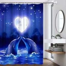 1/4pcs Heart-Shaped Moon & Dolphin Pattern Printed Waterproof Shower Curtain Set, Including 12 Hooks, Bath Mat, U-Shaped Toilet Cover, Ocean Elements, Decorative For Bathroom, Modern Home Decor, Machine Washable, Suitable As Gift Mother's Day Flowers,Personalized Gifts For Mom,Last Minute Gifts,Mother's Day Ideas,Mothering Sunday Gifts,Handmade Cards For Mum,Best Mother's Day Gifts Under $50