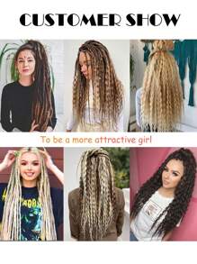 Extensiones de peluca de rastas 2 en 1 de 24 pulgadas, Set de 10 piezas de extensiones de rastas rectas y rizadas hechas a mano, estilo hippie para mujer