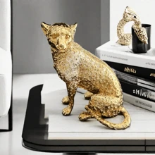 1pc Electroplated Gold Sitting Leopard Desktop Decor, Resin Crafted Animal Sculpture Ornament, Home Decor Symbolizing Wealth And Feng Shui Gifts Birthday Graduation