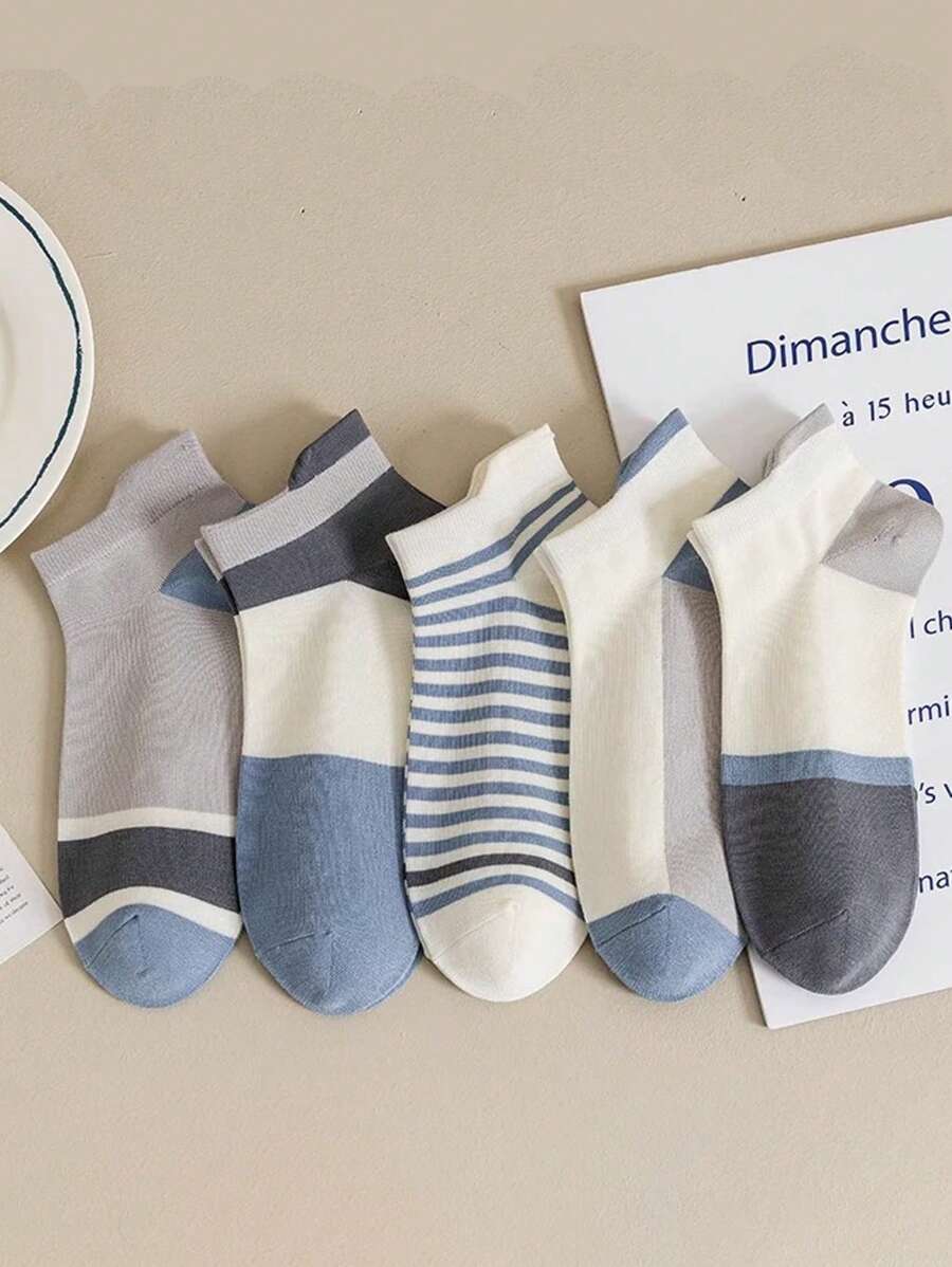 5-Pack Women's Minimalist Stripe Heel Tab Breathable Ankle Socks, Versatile For Summer - Multicolor - View 1