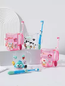 ( Sanrio) 2pcs Cute Cartoon KT Cat And Pudding Dog Toothbrush Holder Combination Set - PP Material, Suitable For Men And Women, Toothbrush Holder And Mouthwash Cup, Comes With Toothbrush And DIY Stickers Home Bathroom Decor Fall Decor Back To School