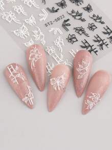 FULL BEAUTY 5D Zwart Wit Bloem Blad Nail Art Stickers 5D Geëmbosseerde Zelfklevende Acryl Decals, Kant Vlinder 3D Bloemen Bloeiende Lente Nail Art Decals DIY Zelfklevende Nail Art Decoraties Manicure