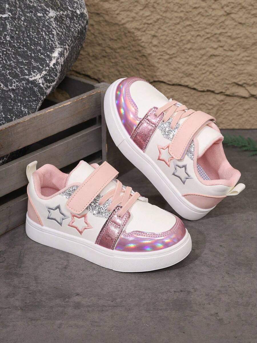 Zapatillas casuales para niños con cierre de y combinación de colores, versátiles y con estilo para la escuela y el campus - Rosa - Ver 1