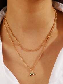 1pc Fishtail Drop Simple Gold Electro Plate Chain Necklace, Layered Women Necklace, Daily Accessory, Beach Vacation Necklace, Gift For Her - Yellow Gold - View 2