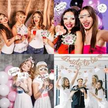 新娘 23 件套拍照道具套装，适合单身派对和订婚派对，无需电源，纸质材料，婚礼庆典装饰，新娘送礼会趣味自拍配件，派对礼物