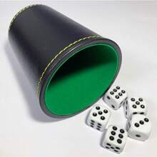 1pc Imitation Synthetic Leather Dice Cup Set, With Felt Lining And 5 Bullseye Dice For Silent Dice Rolling Game, Suitable For Guessing Number Game