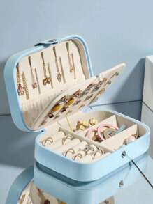 1pc Portable Travel Jewelry Storage Box, Waterproof PU Jewelry Organizer Box, Large Capacity Jewelry Display Case For Earrings, Necklaces, Rings, Watches, Bracelets, Lipsticks, Suitable For Travel, Holiday, Beach, Gift For Couple, Wife, Girlfriend, Mother, Birthday, Valentine's Day, Christmas For Women Storage Organizer Travel Essentials Back To School Dormitory Storage