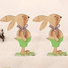 1pc/2pcs Easter Party Decor Hanging Ornament, Nordic Style Creative DIY Painted Wooden Rabbit Figurine Desktop Decoration, Classic Cartoon Rabbit Desktop Decor