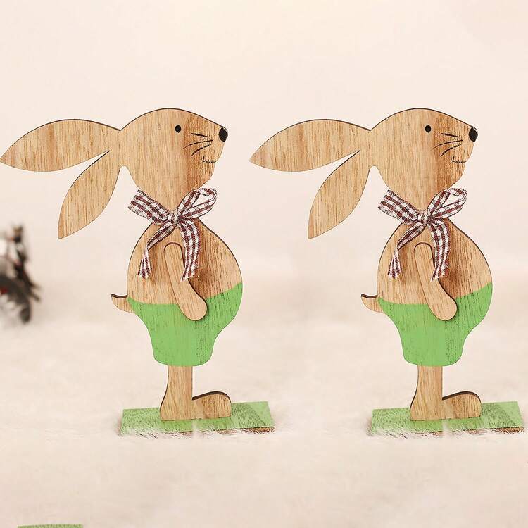 1 pieza/2 piezas Decoración colgante para fiesta de Pascua, figura de conejo de madera pintada de estilo nórdico creativa DIY para decoración de escritorio, decoración clásica de escritorio con dibujos animados de conejo - Multicolor - Añade 15