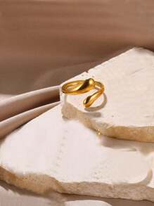 1pc Stainless Steel Minimalist Smooth Teardrop Open Ring, Elegant Design For Women - JZ5222 - View 2