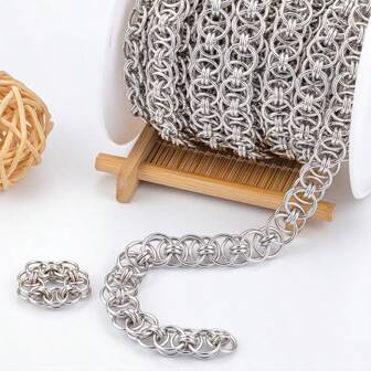 1m/39.37in High-Quality 304 Stainless Steel Round Ring Handmade Chain, Suitable For DIY Jewelry Making Men And Women Necklaces, Bracelets, Bag Chains, Clothing Accessories, Craft Components