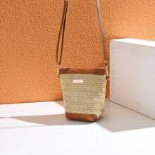 Elegante y de moda bolso de paja para mujer, nueva diseño único y sencillo de hombro/bandolera trenzado tipo cubo