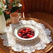 Sousplats Redondos Crochê Feitos à Mão Individuais de Renda Individuais Tricotadas Vazadas Sousplats Resistentes ao Calor Decoração de Mesa 16pol Bege/Branco