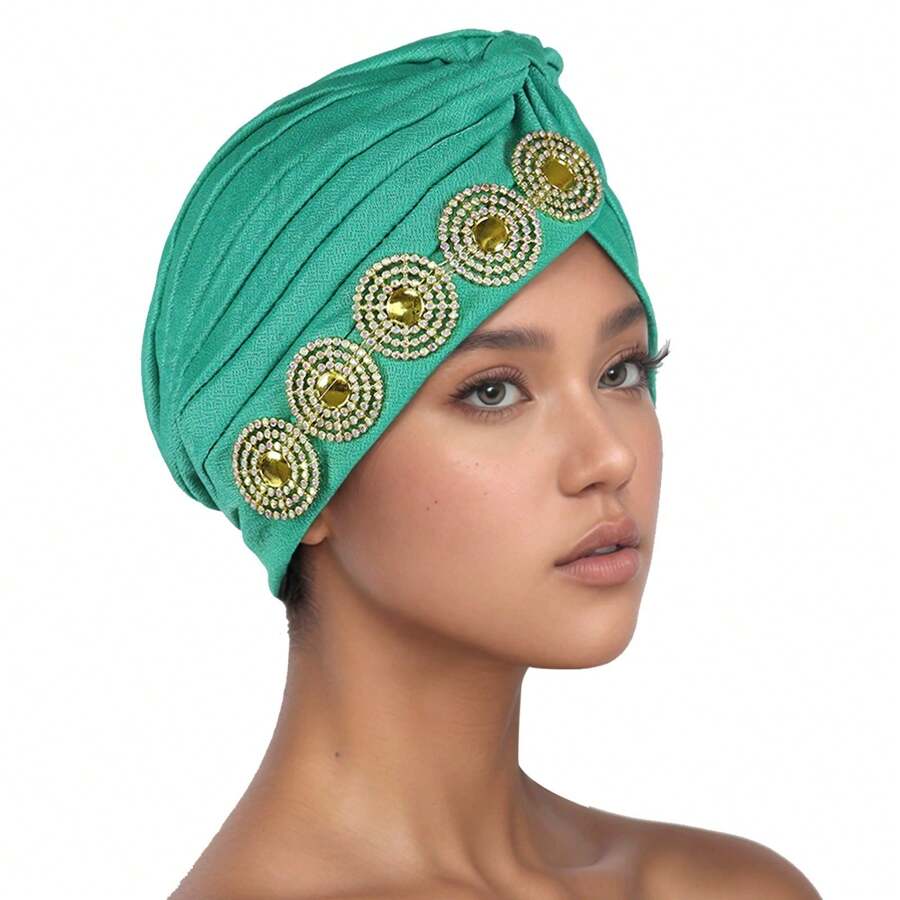 1pc New European & American Style Watermelon Pattern Pleated Hat With Rhinestone, Turban Head Scarf Hat - Multicolor - View 1