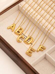 1 pièce Collier pendentif à lettre initiale de ballon à bulles en acier inoxydable plaqué or épais pour femmes et hommes, bijoux de mode personnalisés