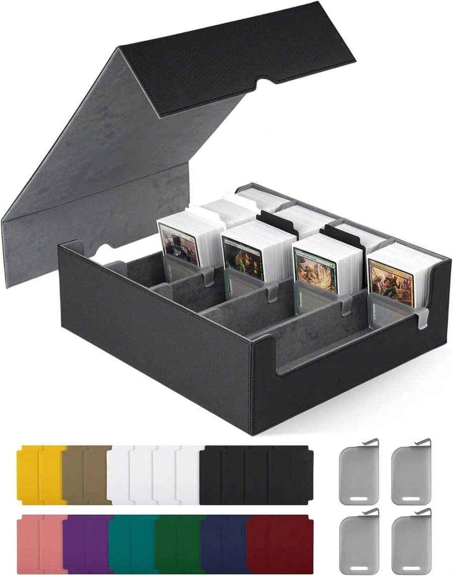 MTG Card  Storage Box,Holds 2400+ Single Sleeved Cards, Includes 4 Card Stoppers And 24 Card Dividers,Suitable For TCG Trading Cards, Magic Cards, Sports Cards - Đen Xám - Xem 1