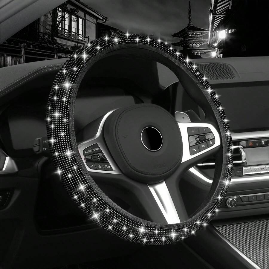 鑽石裝飾汽車方向盤套 - 黑色 - 查看 1