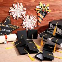 3/6pcs Graduation Gift Box - Black And Gold Tassel Hat Gift Box