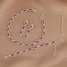 Juego de 4 piezas, accesorios de joyería europeos y americanos, accesorios de moda, pulsera exquisita, accesorios para fiestas, regalos de cumpleaños, regalos de fiesta, regalos festivos, joyería nupcial, conjunto de collar, pulsera y pendientes nupciales y de boda