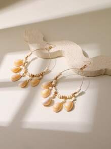 1 par de pendientes de aro colgantes con conchas y cuentas, estilo playa de verano para mujer, aretes a juego para vacaciones en la playa de estilo casual