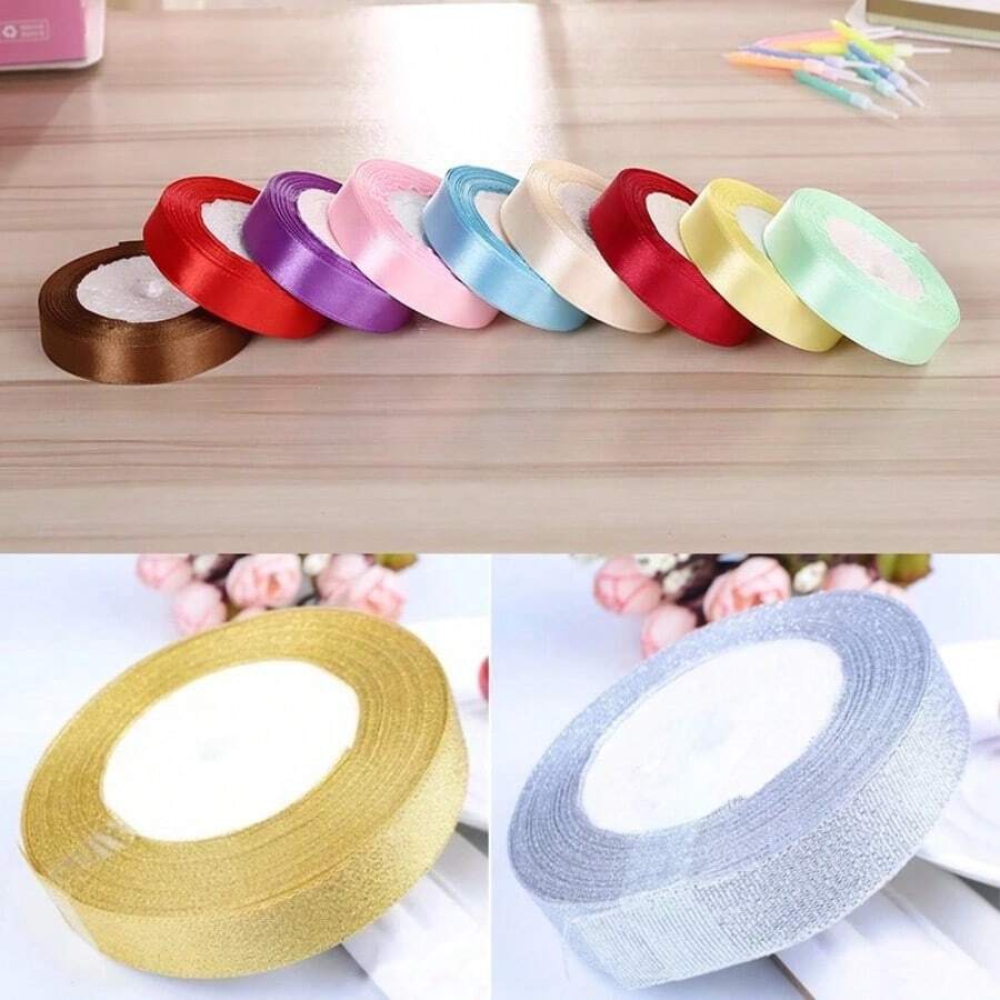 25 Yards Colored Satin Plain Satin Ribbon Gift Roll Packaging DIY Birthday Party Decoration - Multicolor - View 1
