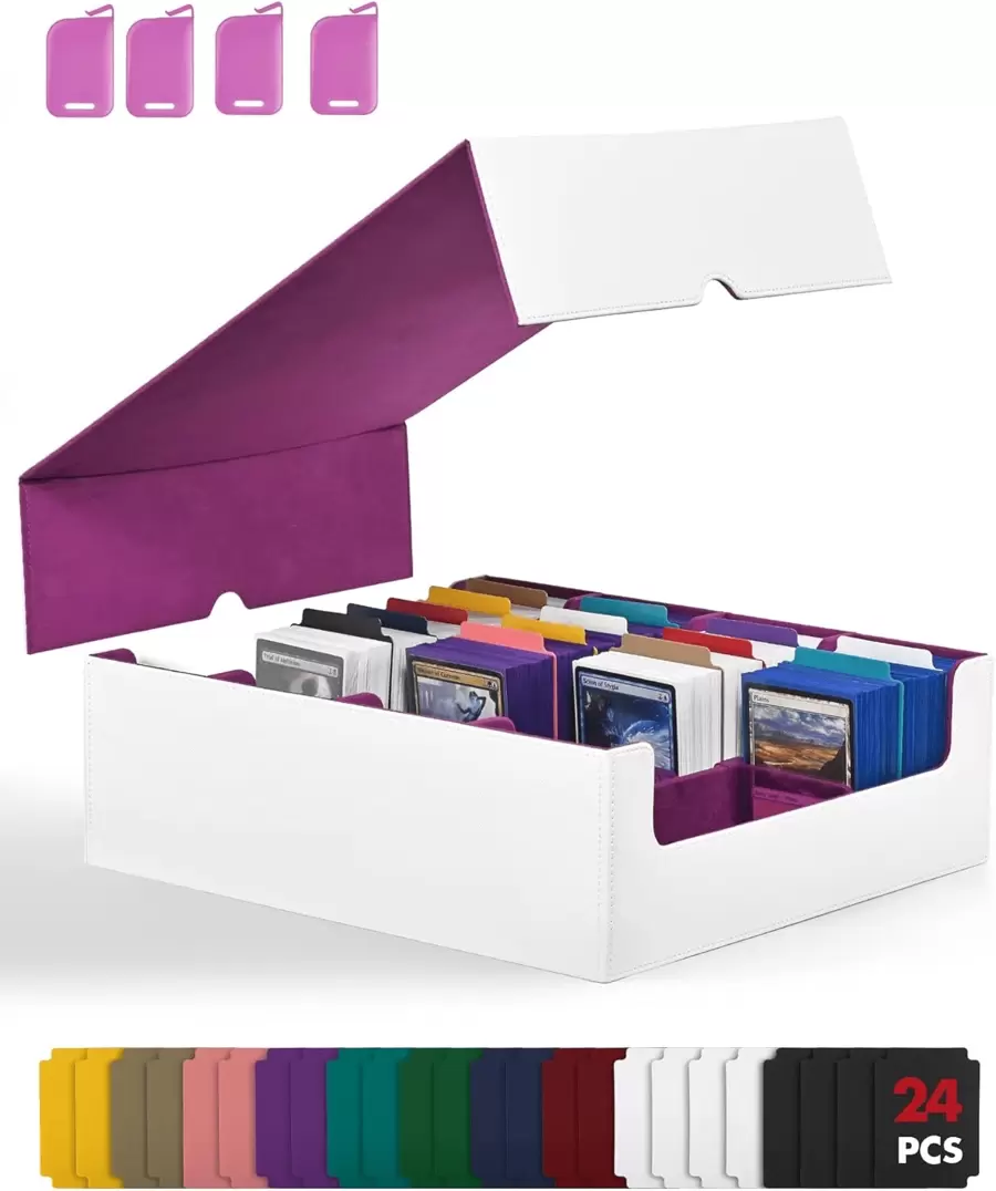 MTG Card Storage Box,Holds 2400+ Single Sleeved Cards, Includes 4 Card Stoppers And 24 Card Dividers,Suitable For TCG Trading Cards, Magic Cards, Sports Cards - Trắng Tím - Xem 1