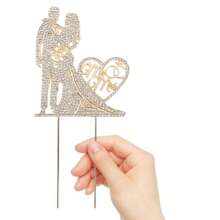 1pc Premium Metal Rhinestone Cake Topper, Bride And Groom Silhouette Shape Cake Hat For Wedding, Engagement, Anniversary, Party, Valentine's Day