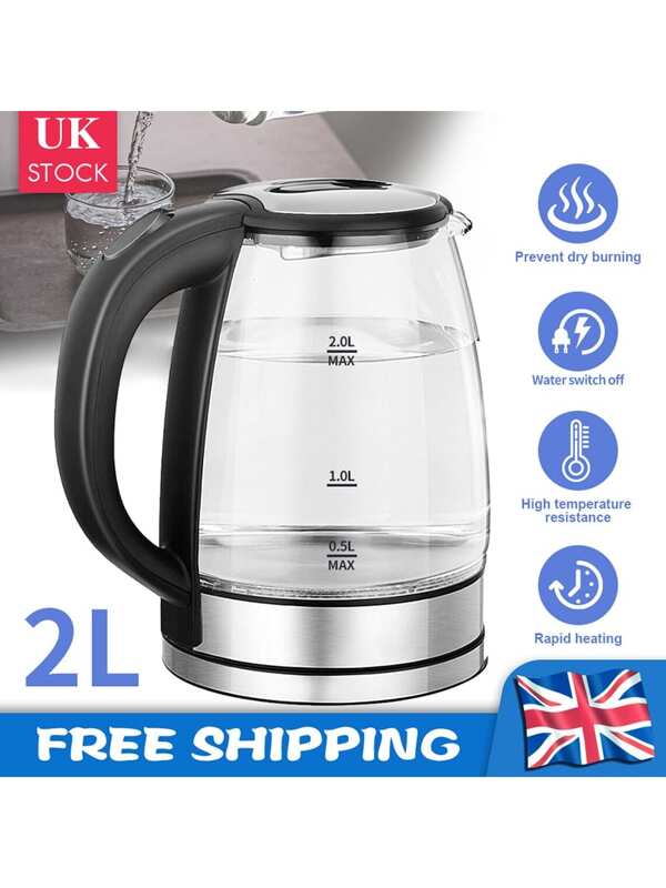 2L 1500W Electric Kettle Glass 360 Blue LED Illuminated Portable Jug Security UK