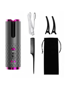 Cordless Automatic Hair Curler With Built-In Rechargeable Ceramic Battery - Silver - View 1