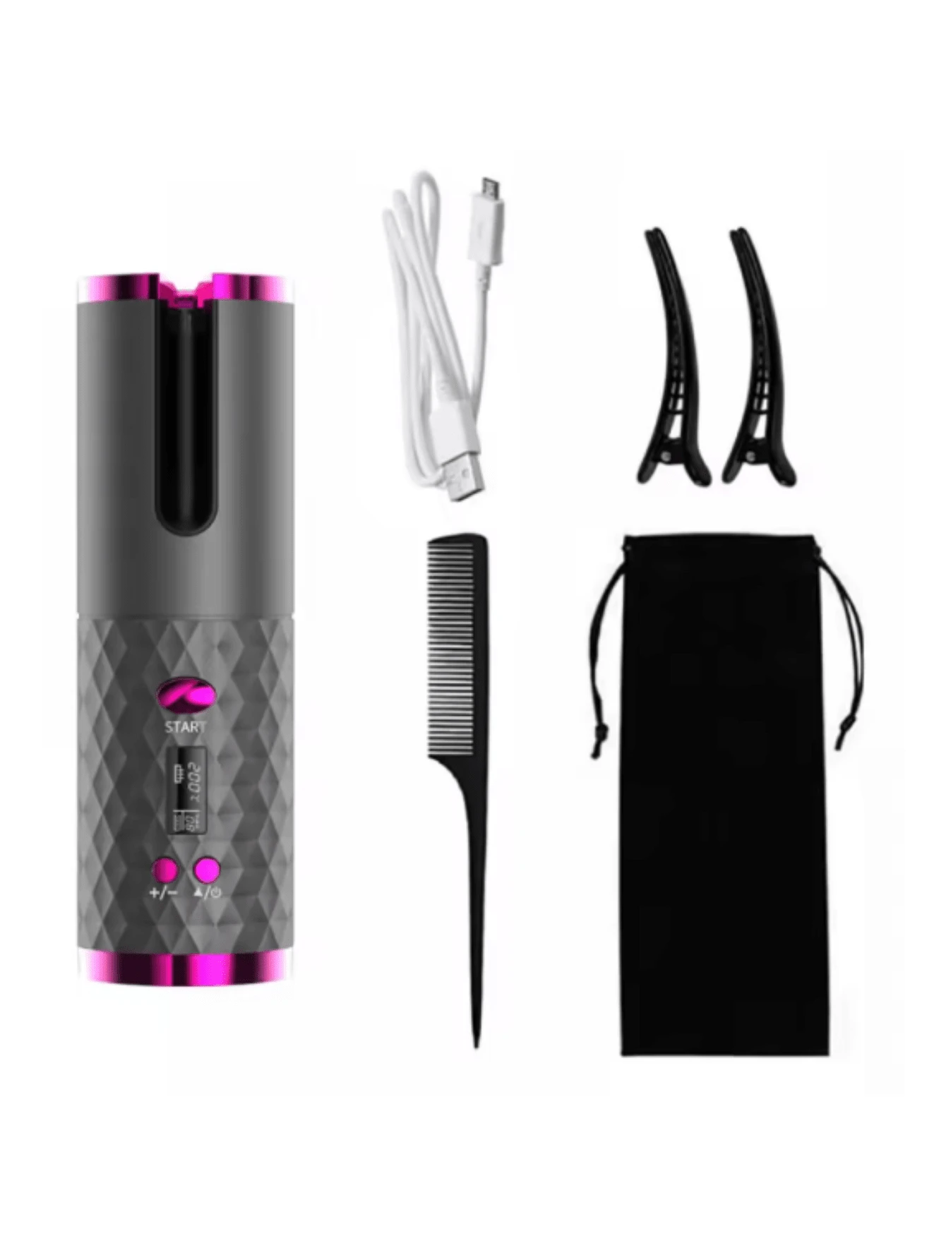 Cordless Automatic Hair Curler With Built-In Rechargeable Ceramic Battery - Silver - View 1