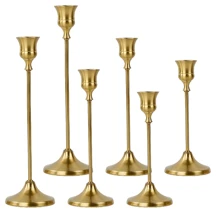 Gold Candlesticks Set Of 3pcs Conical Stand Vintage Metal Bronze Modern High Column Tablecloth Candlestick Decoration Candlestick Long Support For Table Center Decoration Wedding Party Dining