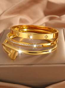 Camhanno 3 Pieces Of Light Luxury And Elegant, Atmospheric Fashion Stainless Steel Versatile Rotating, Single-Row Diamond, Love/Flower Embossed Bracelet Is Suitable For Daily Wear, Holiday Girlfriend