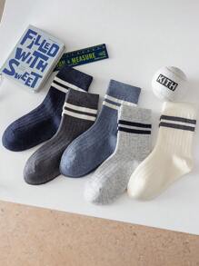5 Pairs Kids Socks, Classic Striped Ankle Design, Breathable Soft Comfortable Casual Athletic Crew Socks, Suitable For Daily Wear, Festivals, Back To School - Multicolor - View 8