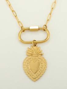 1pc Luxury Gold Stainless Steel Heart Pendant Necklace, Elegant Design Suitable For Daily Wear, Gift For Mother's Day