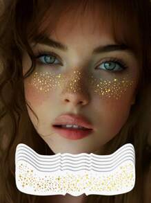 6 Sheets Gold Freckles Temporary Face Tattoos, Glitter Freckles, Sparkle Freckles, Waterproof Gold Face Makeup Freckle Tattoo, Holiday Party For Women Girls