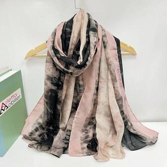 女士扎染印花柔软透气围巾，轻便，多功能发饰和披肩，粉色